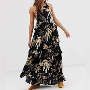 Free People Anita Maxi Dress Size S Boho Floral Tiered Ruffle